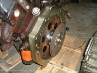 A nice view of the Samurai adaptor and the homemade conversion from the GMC crankshaft to the Land Rover driveplate for the ZF autobox.