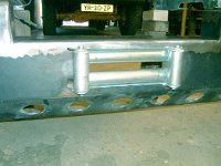 Roller fairlead fitted from the inside of the bumper. Only because it looks better.